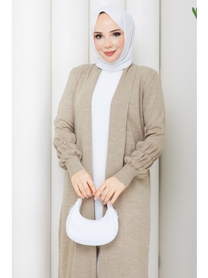 Pamuk Butik Kadın Kolu Taşlı Cepli Triko Hırka -PMK562