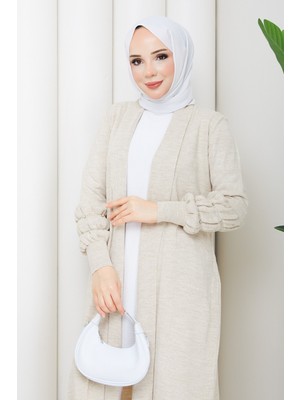 Pamuk Butik Kadın Kolu Taşlı Cepli Triko Hırka -PMK562