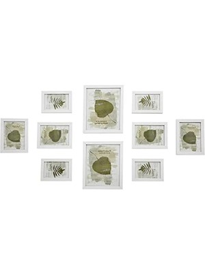 Bella Vista Songmıcs 10 Fotoğraf Çerçevesinden Oluşan Resim Çerçevesi Seti - 2 Adet 20 x 25 Cm, 4 Adet 13 x 18 cm ve 4 Adet 10 x 15 cm Ahşap Bordür Beyaz RPF310W