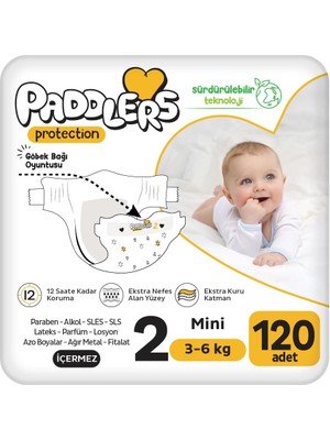 Paddlers Protection Bebek Bezi 2 Numara Mini (3-6 ) 120 Adet – 2’ Set, Koruma