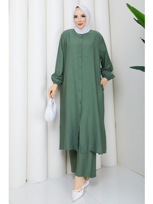 Pamuk Butik Kadın Yandan Cepli Pantolonlu Ikili Çilek Takım -PMK565