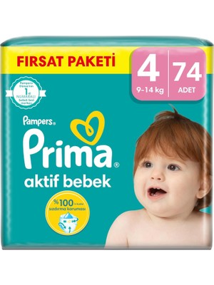 Prima Bebek Bezi Aktif Bebek 4 Beden 74 Adet Fırsat Paketi Nefes Alabilen Kuruluk Özelliği ile