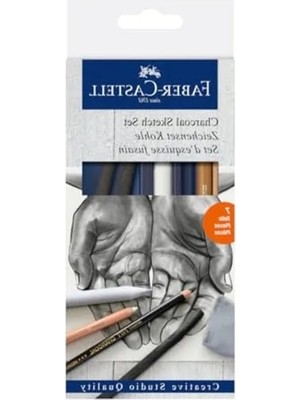 Bella Vista Faber-Castell Kömür Sketch Seti, 7 Parça, Kara Kalem Çizim ve Eskiz Için, Yüksek Kalite, Silgi ve Karıştırma Kalemi Dahil