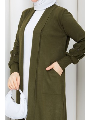 Pamuk Butik Kadın Kolu Taşlı Cepli Triko Hırka -PMK562