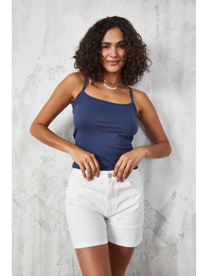 Minaaise Lacivert İnce İp Askılı Pamuklu Basic Atlet 27274