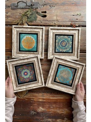 Empressco Şık Çerçeveli Taş Tablo, Duvar Dekoru, 20X20CM, 4'lü Set