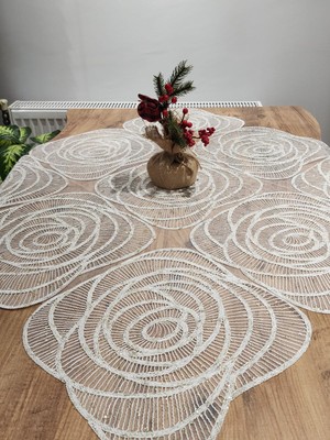 Yalıns Home Lüx Masa Örtüsü Dantel Dekoretif Gold Simli 95X95 cm