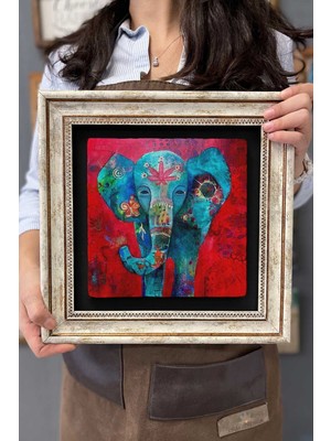 Empressco Kırmızı Fil Temalı Çerçeveli Tablo 30X30 Cm, Şık Duvar Dekoru