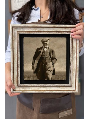 Empressco Taş Duvar Dekoru, 30X30 Cm, Çerçeveli, Atatürk ve Buğday Tarlası Temalı