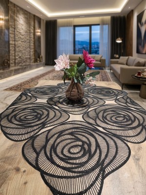 Yalıns Home Lüx Masa Örtüsü Dantel Dekoretif Gold Simli 95X95 cm