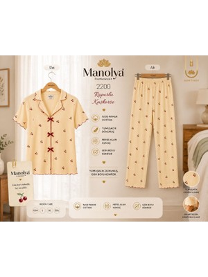 Aura Touch Gömlek Yaka Kaşkorse Kısa Kollu Kiraz Desenli Pijama Takımı