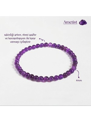 Taşmir Gerçek Ametist Taşı Doğal Taş 4 mm Bileklik