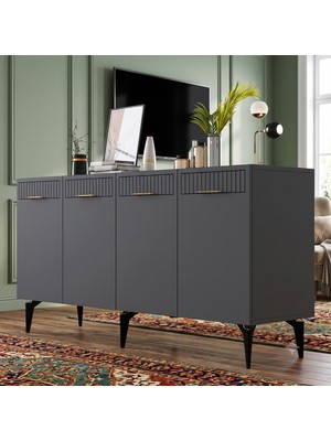 Yumedi Design KA1540A - Emina Konsol, Tv Sehpası, Çok Amaçlı Dolap ve Kahve Köşesi 150CM Antrasit