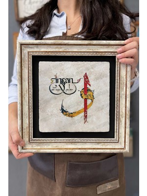 Empressco Şık Çerçeveli Tablo, 30X30 Cm, Insan Vav Gibi Doğar, Elif Gibi Ölür