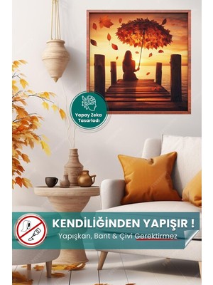 Empressco Yapraktan Şemsiyeli Kadın Sanat Poster, Ev Dekorasyonu Için Şık Tasarım