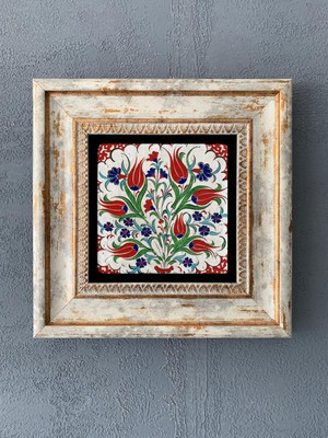 Empressco Şık Çerçeveli Taş Duvar Dekoru, 20X20 cm Çini Desenli, Hediye Seçeneği