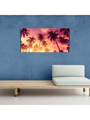 İşsevenler Batan Güneş, Gökyüzü ve Palmiyeler , Kanvas Tablo 60 x 120
