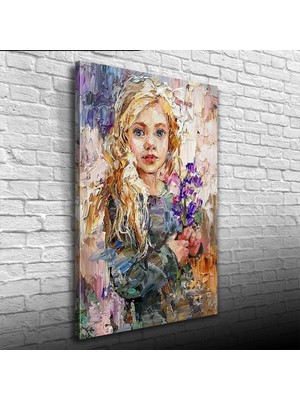 İşsevenler Çiçek Demeti Tutan Kadın Portresi Yağlıboya Kanvas Tablo 50 x 70