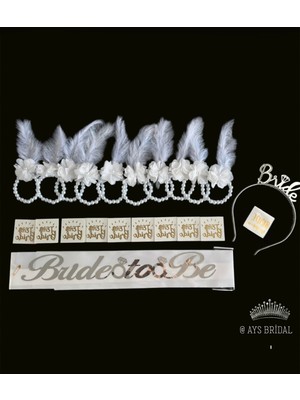 Empressco Beyaz Bride To Be Nedime Bileklik ve Dövme, Gelin Taç Kuşak Seti