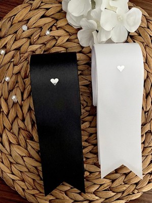 Nuksoc Düğün Nişan Gelin Damat Gümüş Kalp Baskılı Takı Kurdelesi