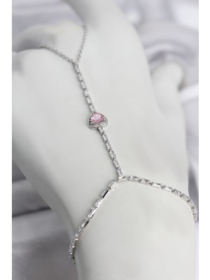 Bsre Pirinç Zirkon Taşlı Pembe Kalp Şahmeran (Gümüş Renk)