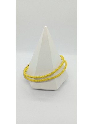 Sarı Renk Deri Örgülü Bileklik (40 Cm)