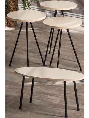 Zigon Sehpa ve Orta Sehpa Set Metal Elips Krem