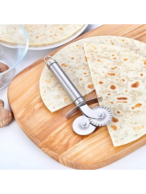 Çift Başlıklı Pizza Hamur Bıçağı Paslanmaz Çelik, 2'li Hamur Kesici, Pizza Dilimleyici Mutfak Bıçağı