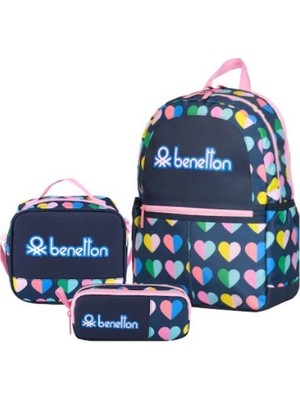 Benetton Mini Kalp Desenli Kız Çocuk Sırt Çanta Seti