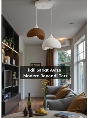 Beton Görünümlü Ikili Modern Bohem Sarkıt Kahverengi Beyaz Avize 24 x 24 cm