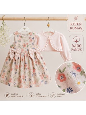 Little Life %100 Pamuk Keten Kız Çocuk Fiyonklu Bolerolu Elbise