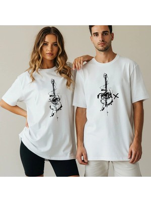 Kidilia Gitar Görselli Unisex Bisiklet Yaka Tasarım Tshirt