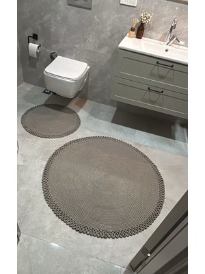 Halımax Milda Jüt Yuvarlak Gri Banyo Paspası Çift Taraflı Yıkanabilir Jüt Örgü Kilim Balkon Mutfak Halısı Dekoratif Jüt Ölçü Seçenekli Kilim