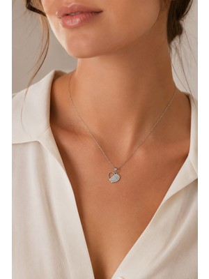 Balenbi Jewelry Kadın Taşlı Kalp Figürlü Gümüş Renk Kararmaz Çelik Kolye 1157
