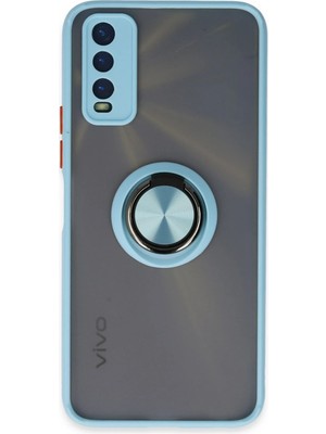 Kuhi Mey Ithalat®  Vivo Y11S Kılıf Montreal Yüzüklü Silikon Kapak - Buz Mavi
