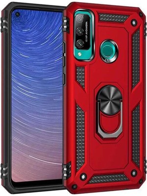 Kuhi Mey Ithalat®  Huawei P40 Lite E Kılıf Sofya Yüzüklü Silikon Kapak - Kırmızı