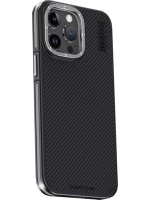 Kuhi Mey Ithalat®   iPhone 15 Pro Max Kılıf Aramid 600D Kevlar Karbon Fiber Magsafe Kapak - Gri