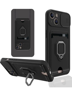 Kuhi Mey Ithalat®  iPhone 14 Plus Kılıf Zuma Kartvizitli Yüzüklü Silikon - Siyah