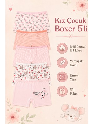 Nicoletta Kız Çocuk Boxer Külot 5 Li Paket Pamuklu Likralı Baskılı