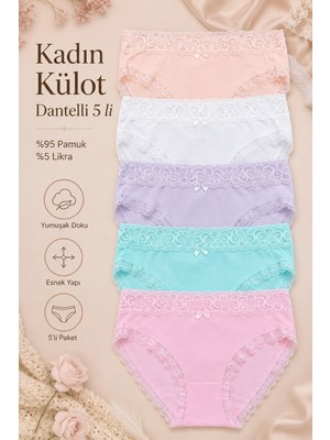Nicoletta Kadın Külot 5 Li Paket Likralı Pamuklu Dantelli Somon