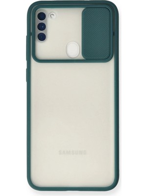 Kuhi Mey Ithalat®  Samsung Galaxy A11 Kılıf Palm Buzlu Kamera Sürgülü Silikon - Yeşil