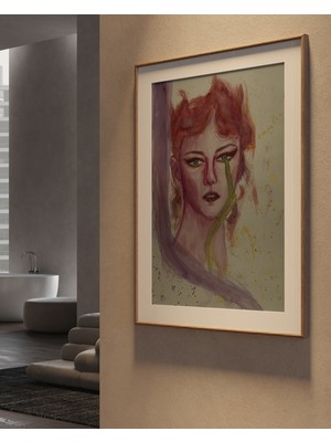 Clovendi Hüzünlü Suluboya Kadın Portresi, Gerçeküstü Yeşil Gözyaşları Illüstrasyonu Posteri