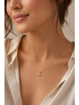 Balenbi Jewelry Kadın Taşlı Yusufçuk Figürlü Kararmaz Çelik Kolye 1158