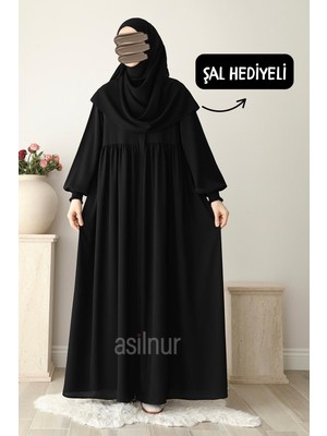 Asilnur Şevval Ferace Şal Hediyeli Takım Siyah