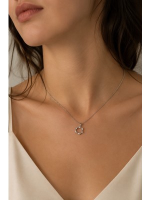 Balenbi Jewelry Kadın Taşlı Halka Figürlü Gümüş Renk Kararmaz Çelik Kolye 1159