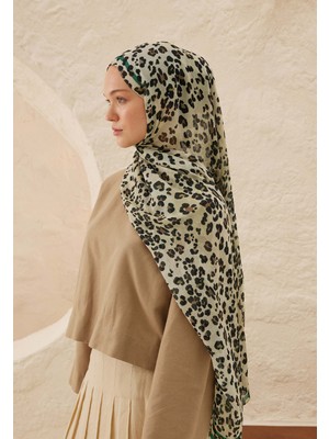 Fresh Scarfs Leopar Desen Rami Şal Soft Yeşil