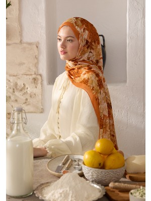 Fresh Scarfs Summer Bloom Desen Rami Şal Turuncu