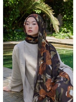 Fresh Scarfs Summer Rose Desen Rami Şal Kahve