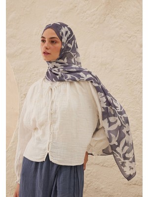 Fresh Scarfs Petunia Desen Rami Şal İndigo