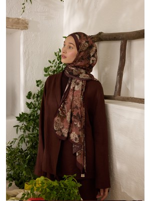 Fresh Scarfs Magnolia Desen Rami Şal Sıcak Kahve